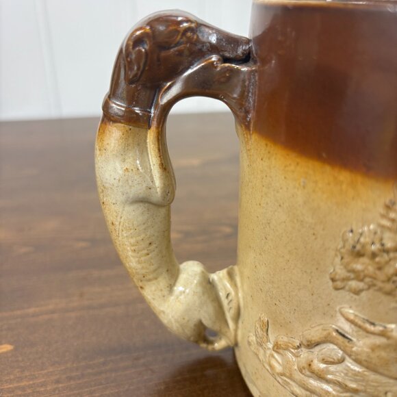 Antique Salt Glaze Hunting Mug with Hound Handle 1800s Stoneware Tankard - Picture 9 of 14